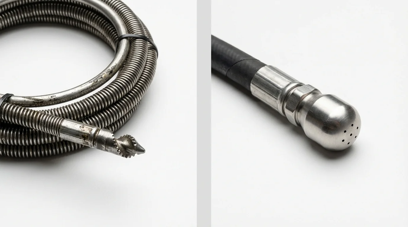 Drain snake cable and hydro jetting nozzle used for drain cleaning in Ludowici, GA