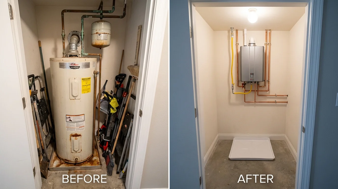 Tank water heater versus wall-mounted tankless unit comparison for Ludowici, GA homeowners