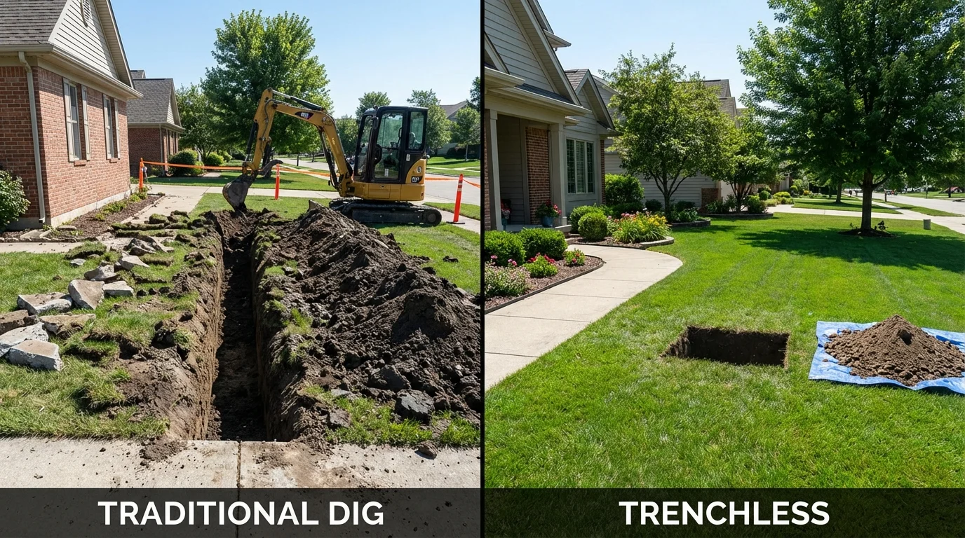 Trenchless sewer repair with minimal yard damage versus traditional excavation in Ludowici, GA